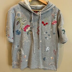 Johnny Was Gray and Red Embroidered Hoodie